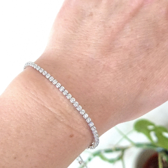 NEW White Gold Sterling Silver Bead Slider Tennis Bracelet - Picture 9 of 11